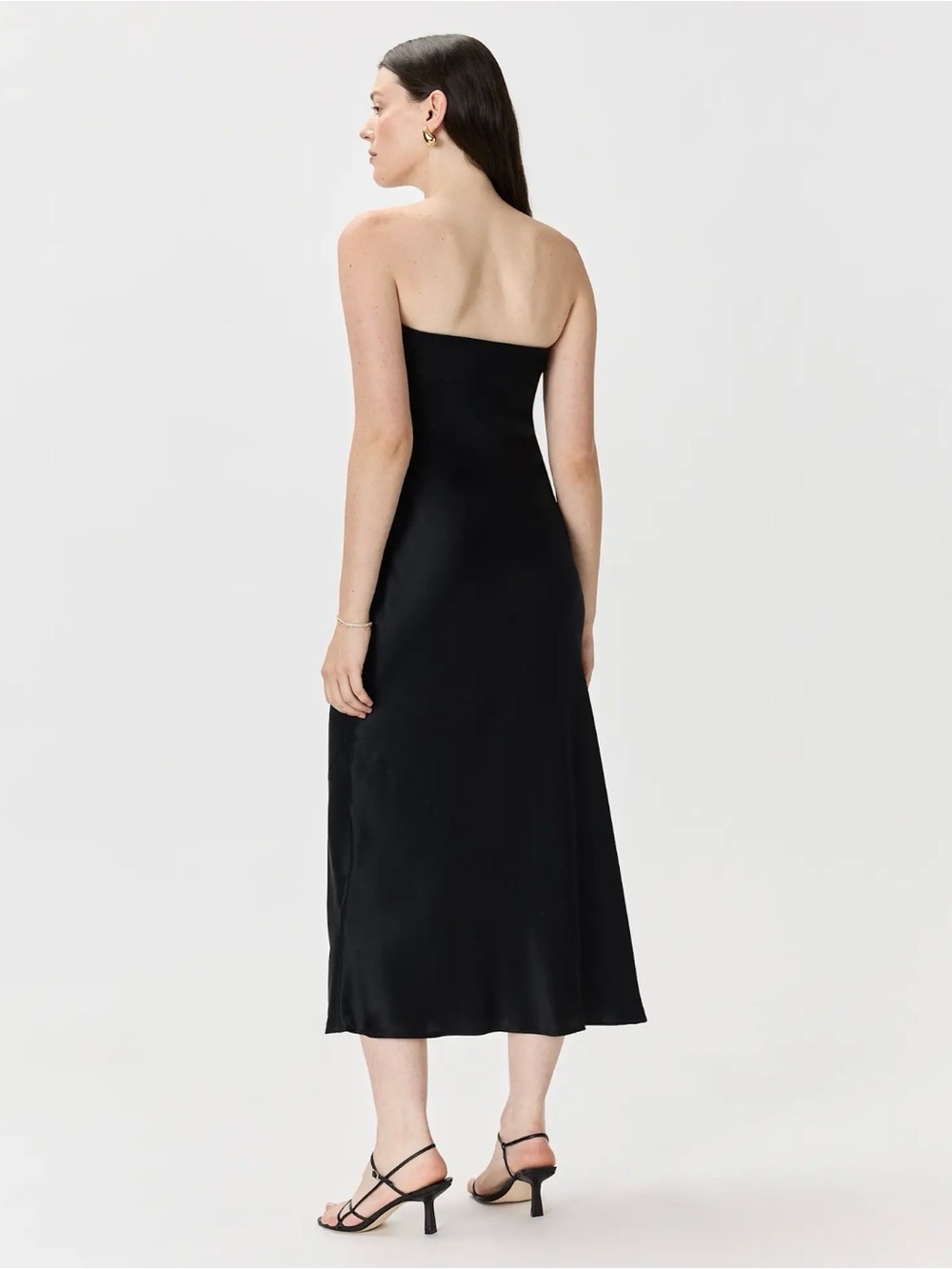 Quince 100% Washable Silk Strapless Midi Maxi Dress Black NWT S 2 4 Reformation - Picture 7 of 12